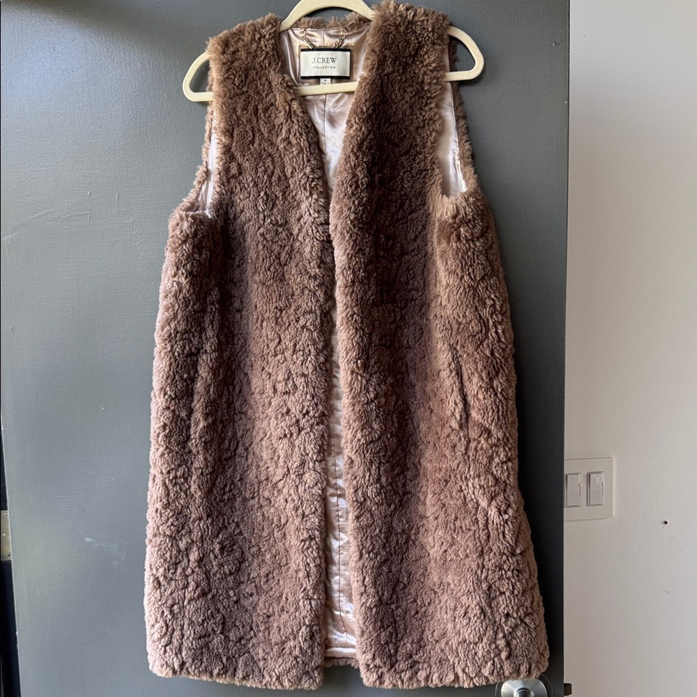 J. Crew Collection Light Chocolate Brown Taupe Faux Fur Vest M